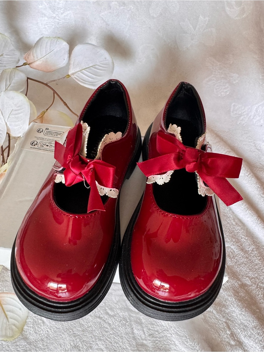 SHEIN Red Patent Mary Jane Shoes with Bow and Lace